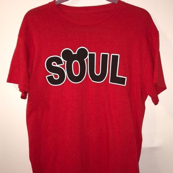 Women's Red Black Crew Neck Short Sleeve Soul Graphic T-Shirt Size Medium - Picture 1 of 3